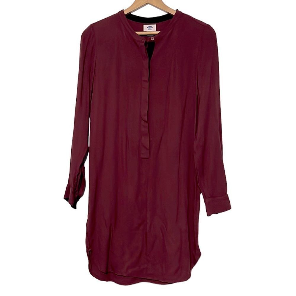 Old Navy Shirt Dress Woman’s Size Small Maroon Viscose Long Sleeve Pop Over 